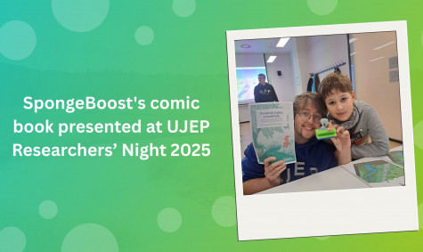 SpongeBoost's comic book presented at UJEP Researchers’ Night 2025
